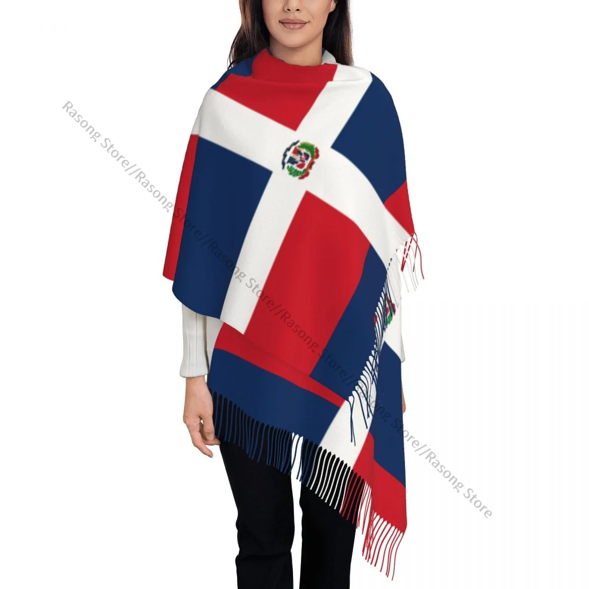 Dominican Republic Flag Winter Scarf Shawls Wrap Women Men Warm Bufanda Tassel Scarves