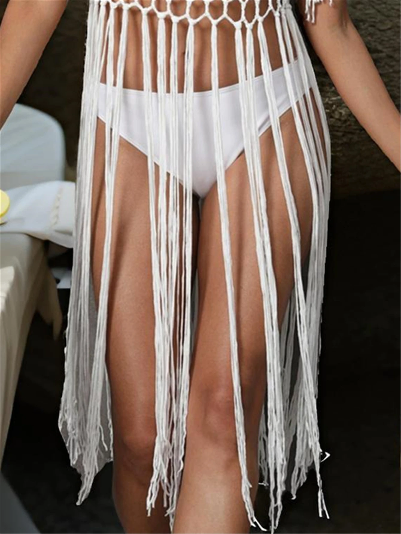 Long Fringe Cover Ups for Swimwear Women Summer Beach Outwear Robe Dress White Tassel Dresses Knit Swimsuit Cover Up Clearance