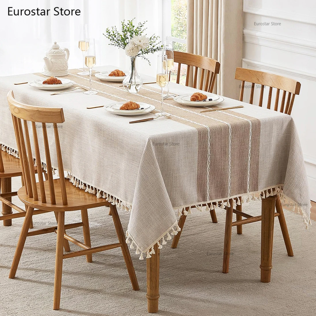 Nappe en Lin et Coton Ronde ou Rectangulaire Imperméable pour Table à Manger, Table Basse et Décoration de Cuisine - Offre Spéciale