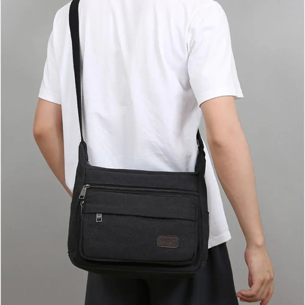 Portable Korean Style Men Messenger Bags Square Zipper Canvas Crossbody Bag Solid Color All-match Simple Phone Bag Men