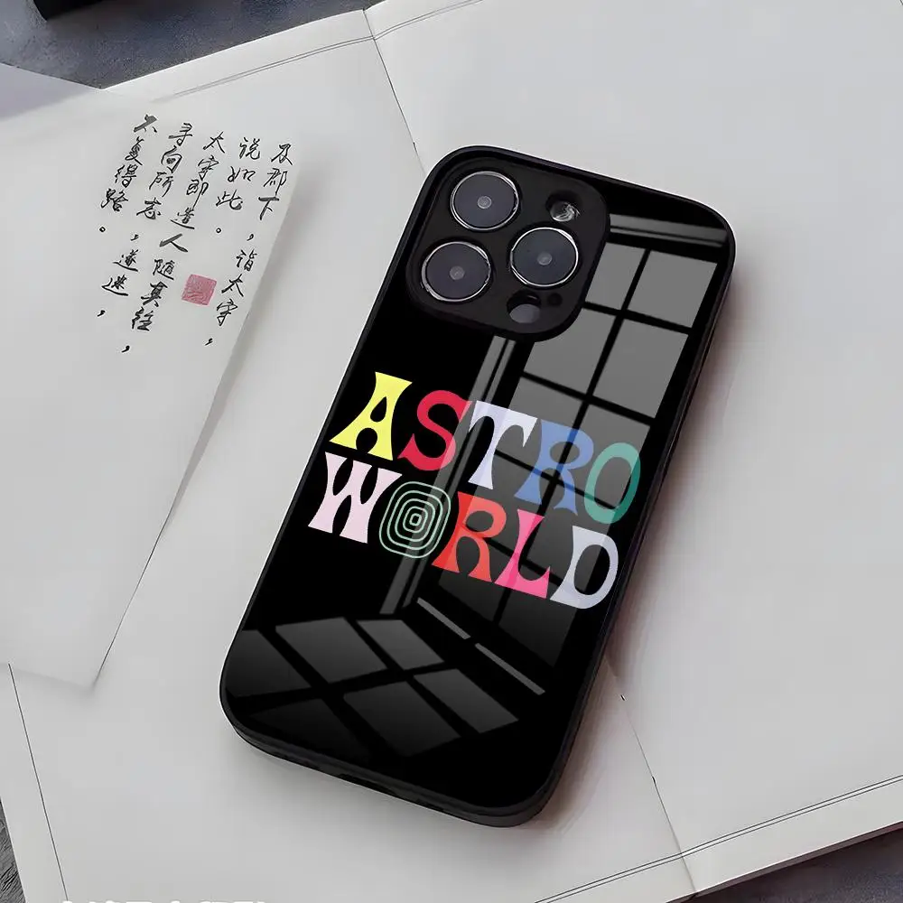 Чехол для телефона Astroworld Travis Scott для iPhone 17 Air 16 E Pro Max 15 14 13 Mini 12 Pro 11 Max Plus, черный стеклянный чехол