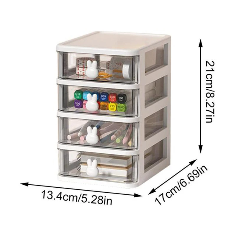 Cartoon Desktop Storage Box Transparent Pink Drawer Desk Plastic Mini Storage Box Rabbit Stationery Makeup Organizer