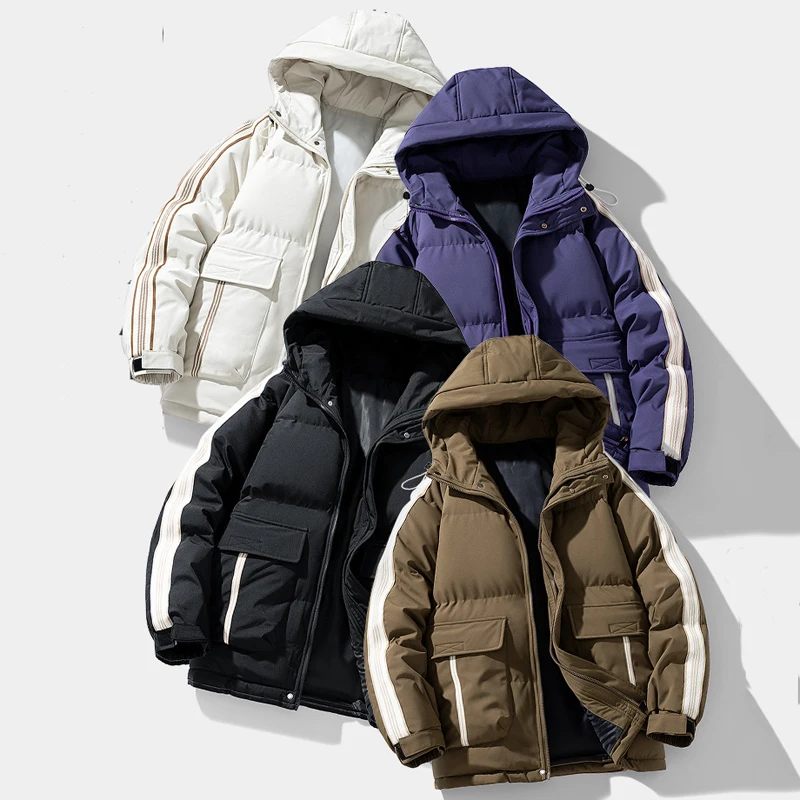 High Quality Men's Parkas Hooded Color Matching Loose Couple Jackets Thickened Windproof Warm Fashion Street Trend Bread Jacket