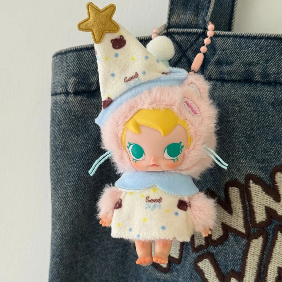 Para labubu 4.0 pinos para série amor mini pijamas roupas dos desenhos animados macacão com chapéu para mini labubu v4 boneca outfit acessórios