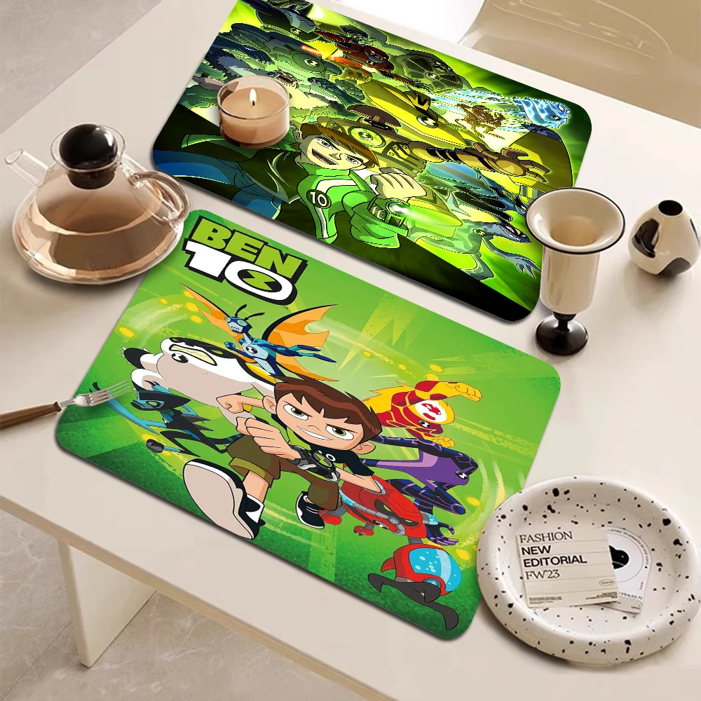 Anime Ben 10 Coffee Tablewear Drain Pad Bathroom Square Absorbing Anti-slip Dry Mat Kitchen Placemat Dishes Cup Pad