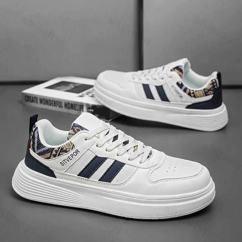 รองเท้าผ้าใบผู้ชาย รุ่นปี 2025 ใหม่ล่าสุด สำหรับฤดูใบไม้ผลิและฤดูใบไม้ร่วง เพิ่มความสูง ผูกเชือกแบบไขว้ สไตล์ลำลอง ใส่เดินเล่นนอกบ้าน กันลื่น สวมใส่สบาย รองเท้าพื้นหนา