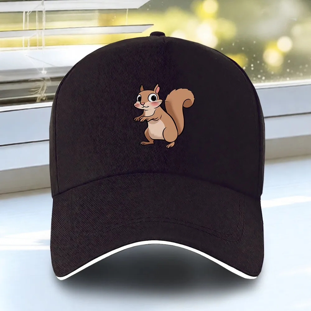Cute Squirrel Graphic Baseball Cap Polyester Adjustable Cartoon Animal Dad Hat for Outdoor Unisex