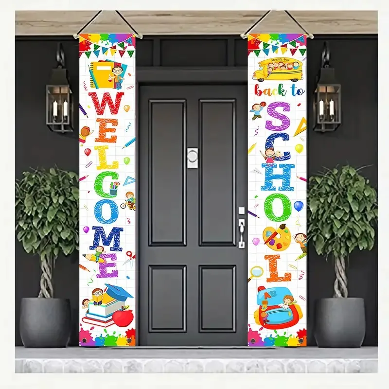 2pcs, modern-style Polyester door banner - Welcome Back to School Hanging sign - Education themed entrance decoration