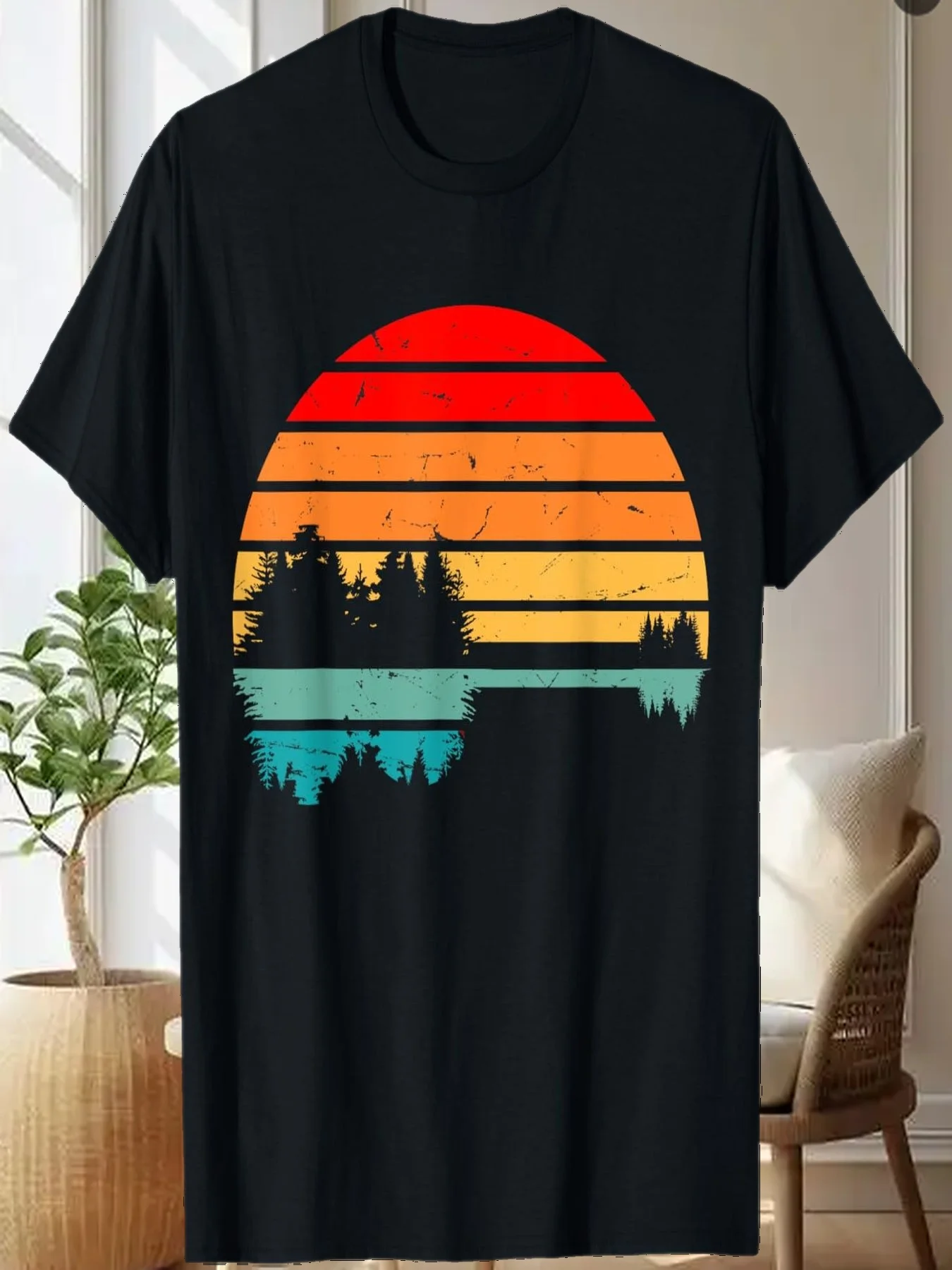 

Retro Acoustic Guitar Lake Sunset Guitarist Music Lover Rock T-Shirt