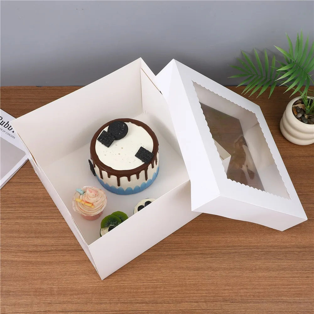 10pcs Kitchen Accessory Square Disposable Cake Packaging Box with Window White Pastry Box DIY Cake Container Bakery