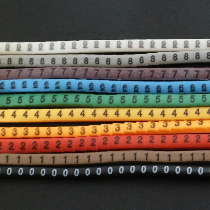 Freeshipping 500/600PCS Cable Markers0.5/ 0.75/1.5/2.5/4.0/6.0/10mm2 Different Number 0123456789+- 12 Digital For Wire Colorful