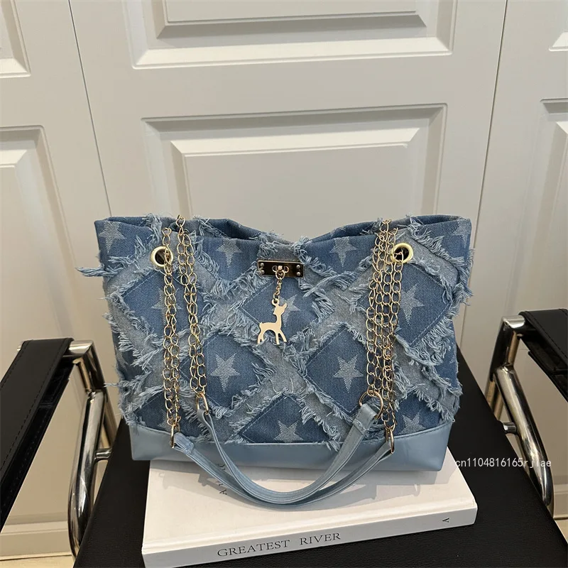 New Women's Handbag Fashion High Quality Denim Women's Shoulder Bag Premium Versatile Large Capacity Girl Shopping Tote Bag