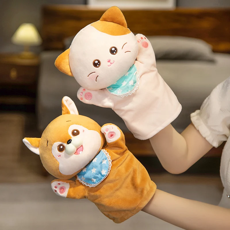 Ausgestopfte Plüschtiere Spielzeug Hand Finger Geschichte Puppe Kawaii pädagogische Babys pielzeug Katzen Panda Shiba Inu Hirsch Puppen Kinder Geschenke