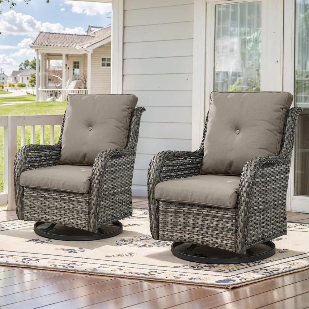 

Outdoor Swivel Patio Chairs Set of 2 Wicker Chair Patio Furniture Sets with Covered Cushion for Porch Deck Balcony Garden, Gray