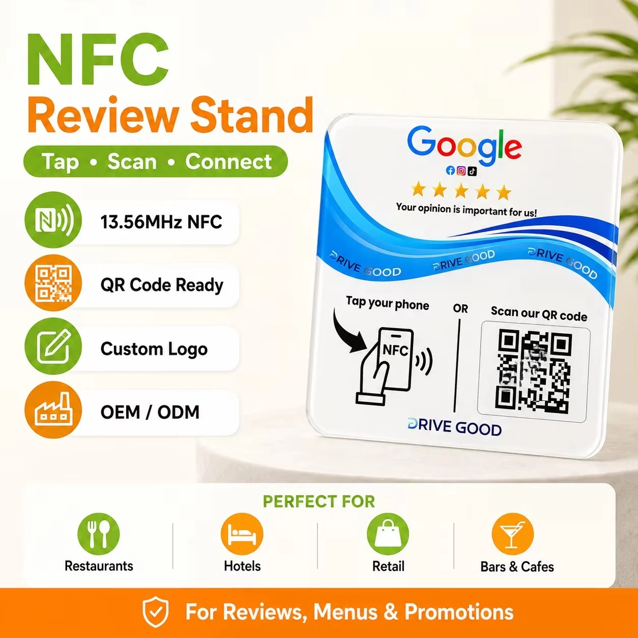 NTAG 215 Multi-platform Social Media Google Comment NFC Patch with 3M Adhesive Backing