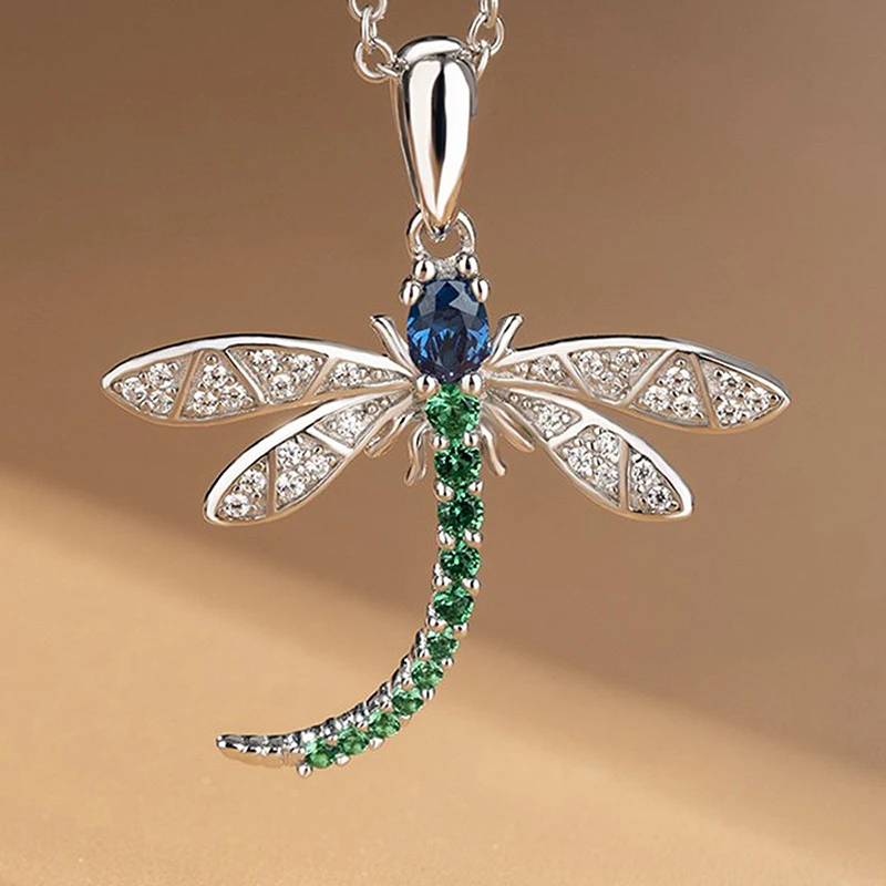 New 925 Sterling Silver Dragonfly Necklace Personalized Animal Shape Pendant Choker Party Gift for Friends Exquisite Jewelry