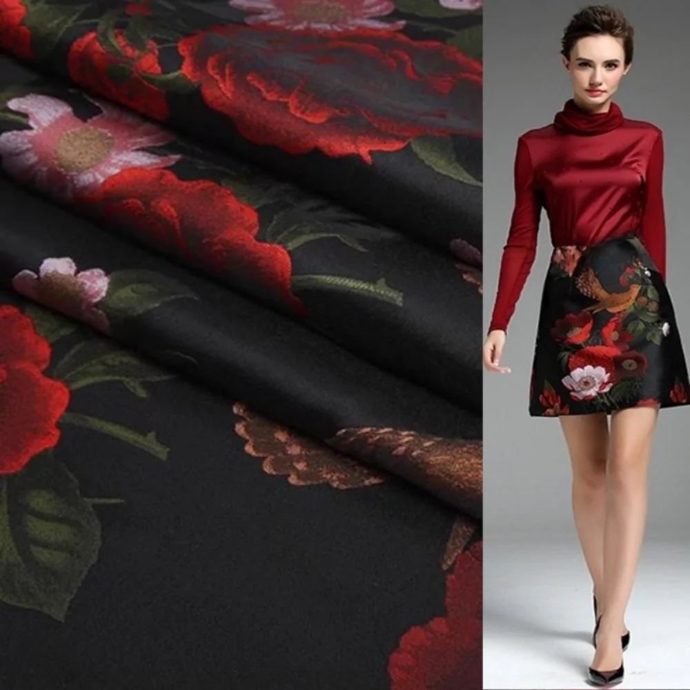 

Парчовая жаккардовая ткань, весна-осень, модная картина маслом, цветок, птица, короткое платье, одежда, брендовая модная дизайнерская ткань для шитья
