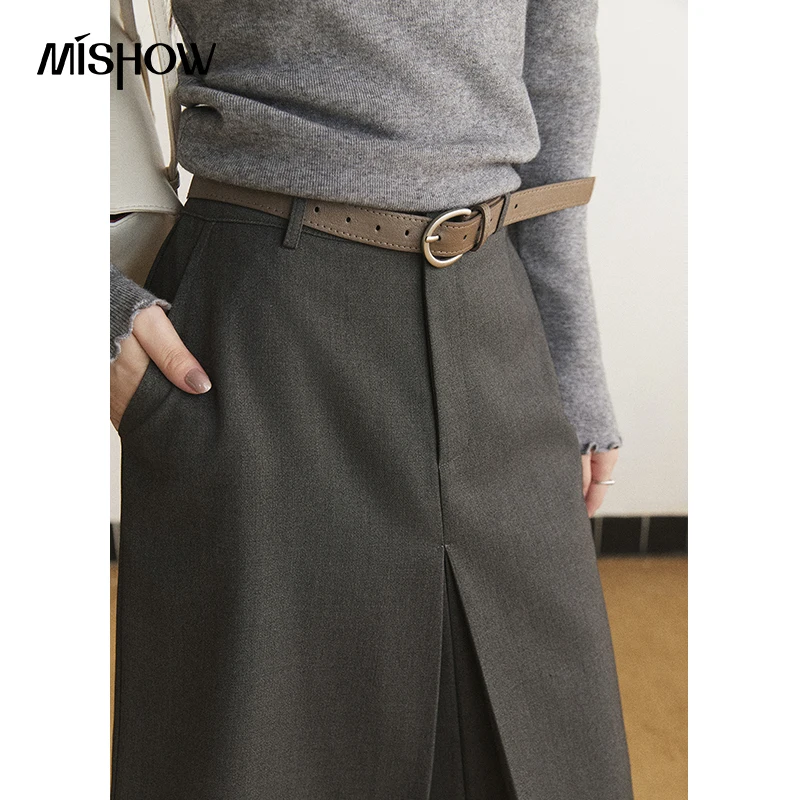 MISHOW Skirts for Women High Waist Draped Pleated Commuter A-Line Midi Skirt 2026 Autumn New Versatile Design Clothes MXF49B2624