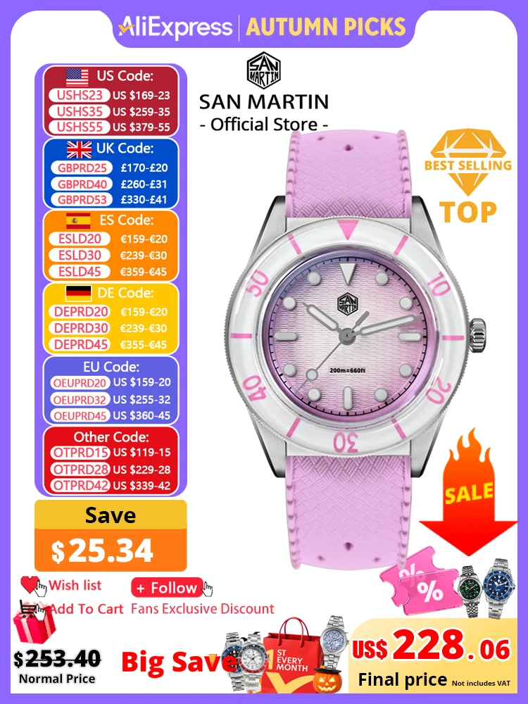 San Martin 2026 32.5mm Women's Wristwatch Elegant Luxury Quartz Watch Ladies Fashion Guilloche MOP Dial Sapphire WR200m SN0151