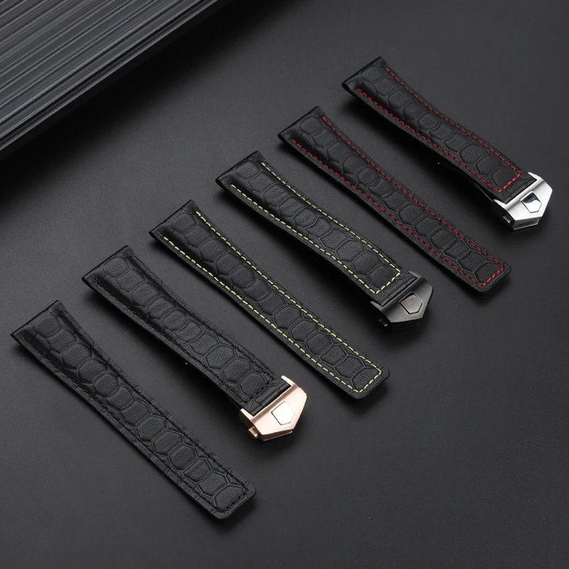 สายนาฬิกาหนังแท้ 22 มม.สําหรับ tag heuer Carrera Monaco F1 CAZ5080 CAZ201E ผู้ชายพับหัวเข็มขัดสร้อยข้อมือ