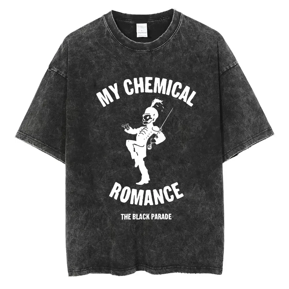 Rock Band My Chemical Romance Washed T Shirts The Black Parade Men Women Punk Hip Hop Short Sleeve Cotton T Shirt Oversized Tees