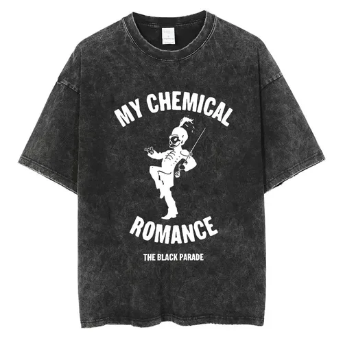 Imagen 2 del producto Camisetas lavadas de Rock Band My Chemical Romance para hombres y mujeres, de manga corta Camiseta de algodón, Punk, Hip Hop, Black Parade, de gran tamaño