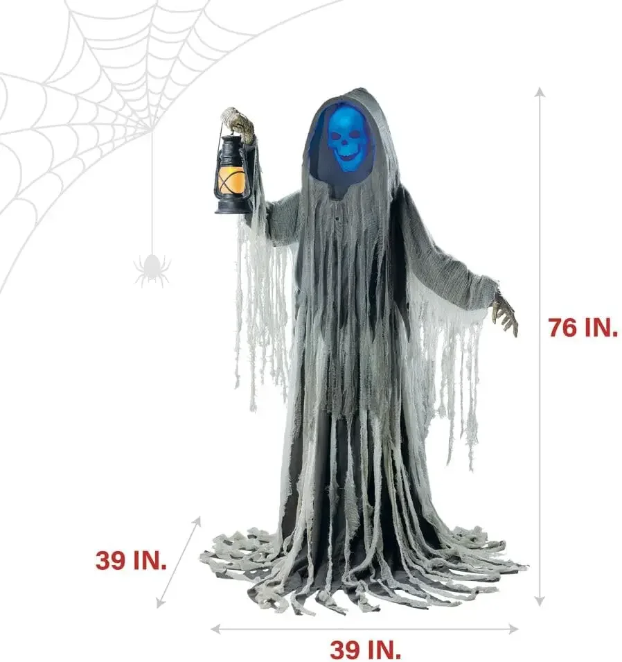 Fantasma de telar activado por movimiento de 76", animatrónico de Halloween parlante enchufable para pie o colgar en interiores