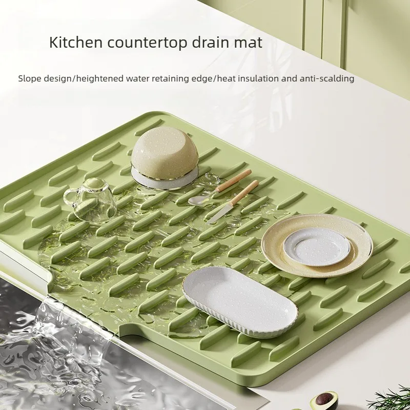 Kitchen Sink Silicone Drying Mat with Drain Slope for Dishes Utensils Fruits Vegetables