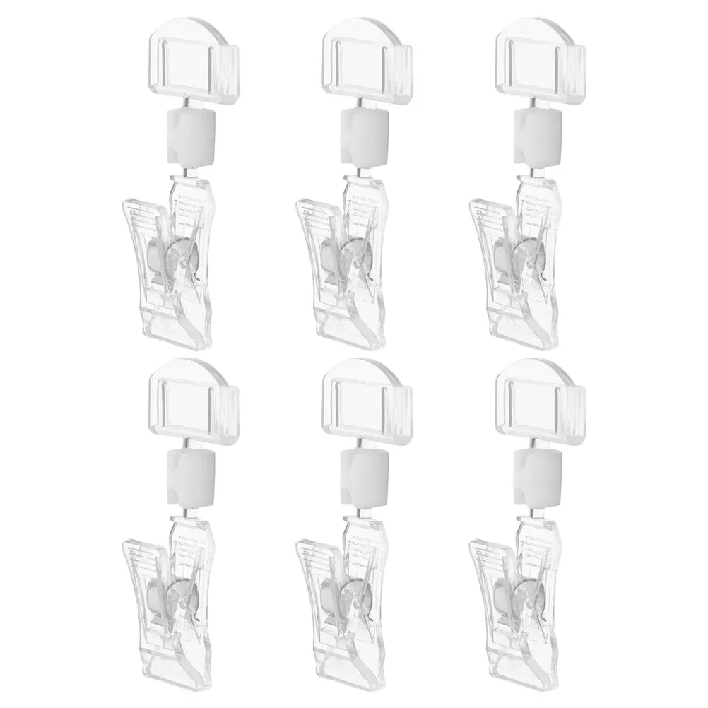 

6 Pcs Clear Acrylic Sign Holder Card Type Price Tag Clothing Display Clip Poster Rack Merchandise Double Sided Clips Signage