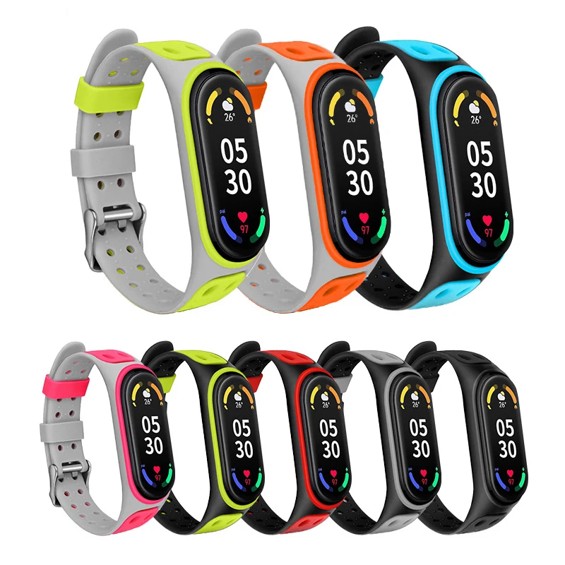 Correa de silicona para reloj inteligente, pulsera deportiva de repuesto con doble hebilla para Xiaomi Mi Band 3, 4 y 5, 7, 6, 5 y 3