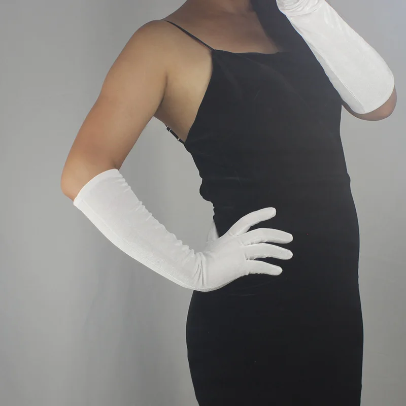 60 cm lange Samthandschuhe für Damen, elastischer Velours, Flanell, lila, thermisch, elegante Armstulpen, sexy Vintage-Mode, 1920er Abendmode – Detail 12