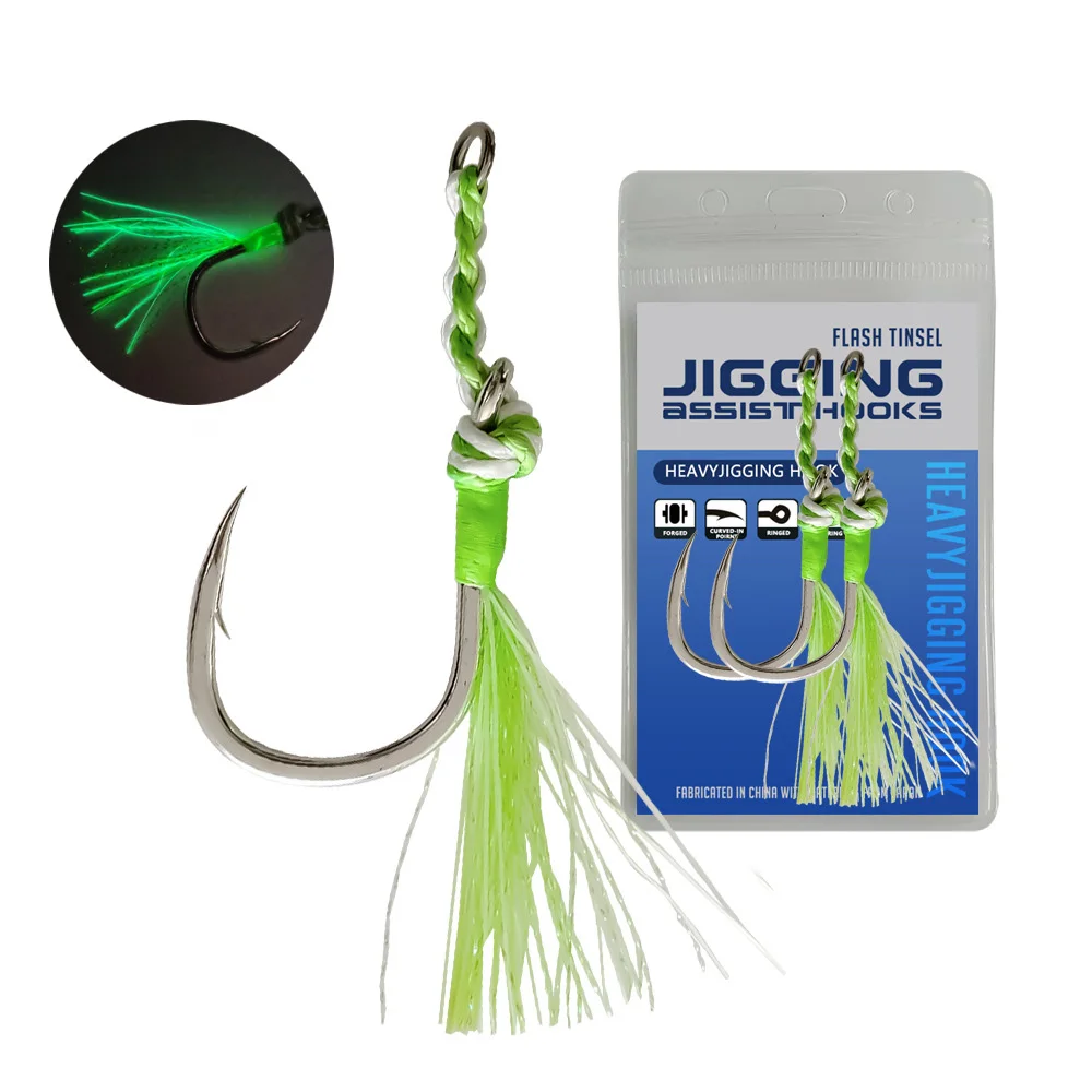 5Pairs BKK 5X Jigs Hooks Single Fishing Hooks 1/0-8/0 Heavy Duty Glow Squid Skirts Jigging Carbon Hooks Saltwater Fishing Hooks