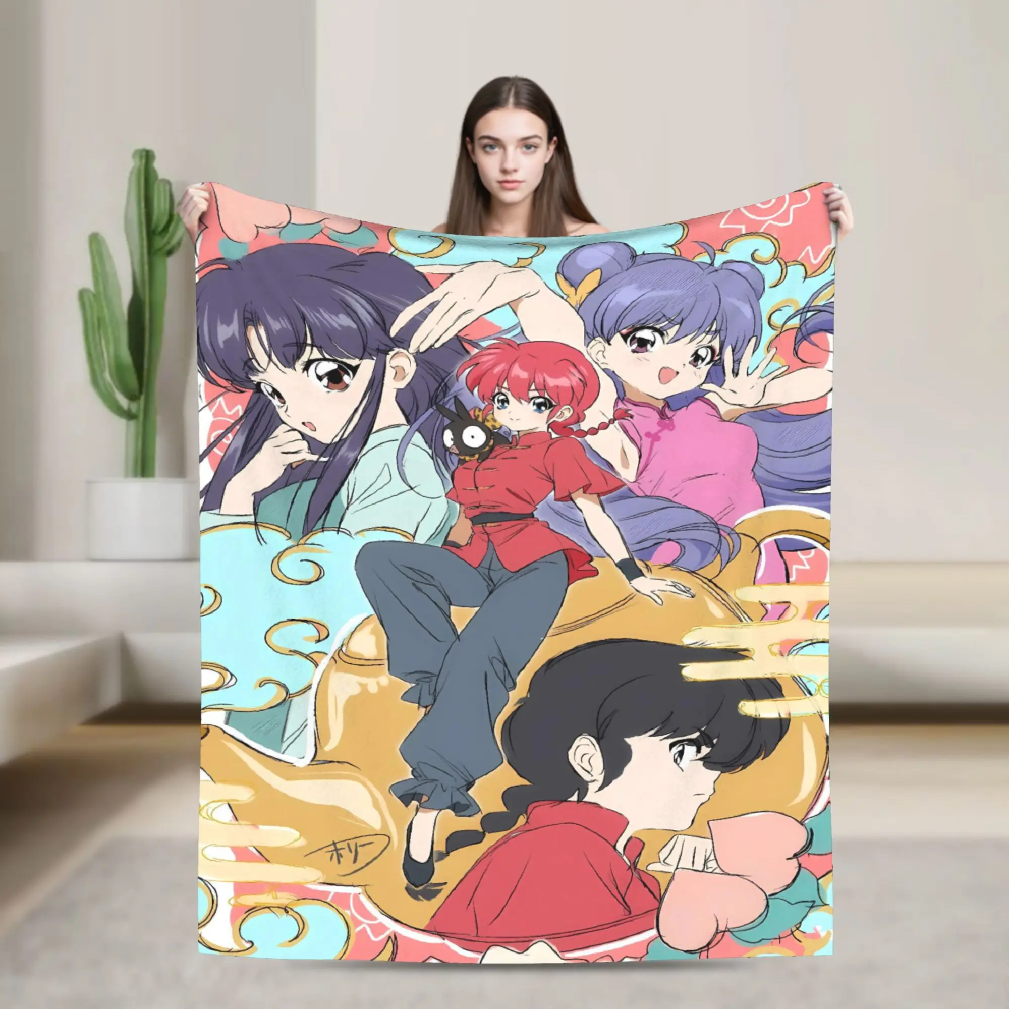 Koc Ranma Saotome Ciepły Miękki Kocyk Dziecięcy Dorosły Pluszowa Narzuta na Łóżko Puszysta Flanelowa Narzuta na Łóżko Sofa Pokrowiec na Łóżko