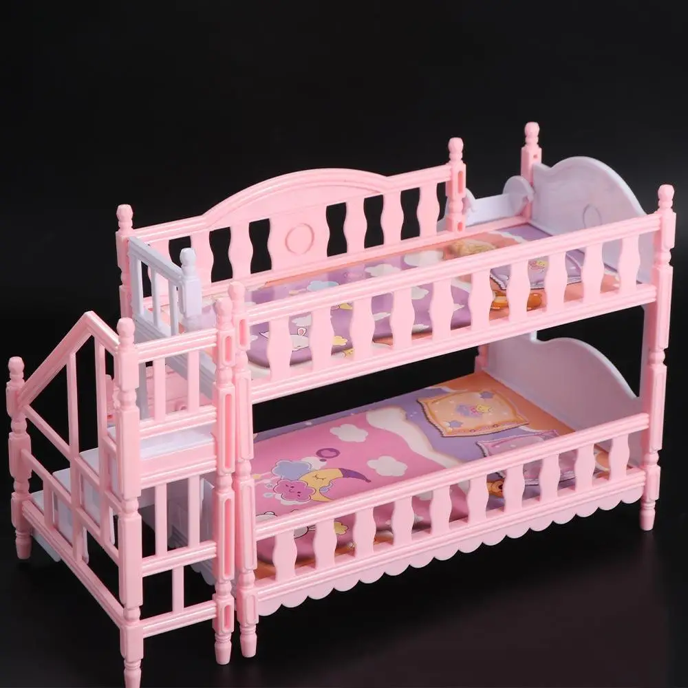 Poppenaccessoires Poppenhuis Dubbel Bed Simulatie Trap Simulatie Pop Dubbel Bed Roze Plastic Bjd Pop Prinses Tweepersoonsbed