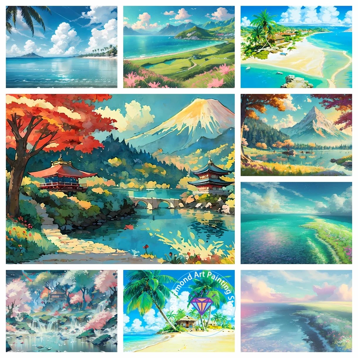 

Landscape 5D AB Diamond Painting Kits Anime Color Beach Flowers Mosaic Embroidery Cross Stitch Home Decor Children's Gift Crafts