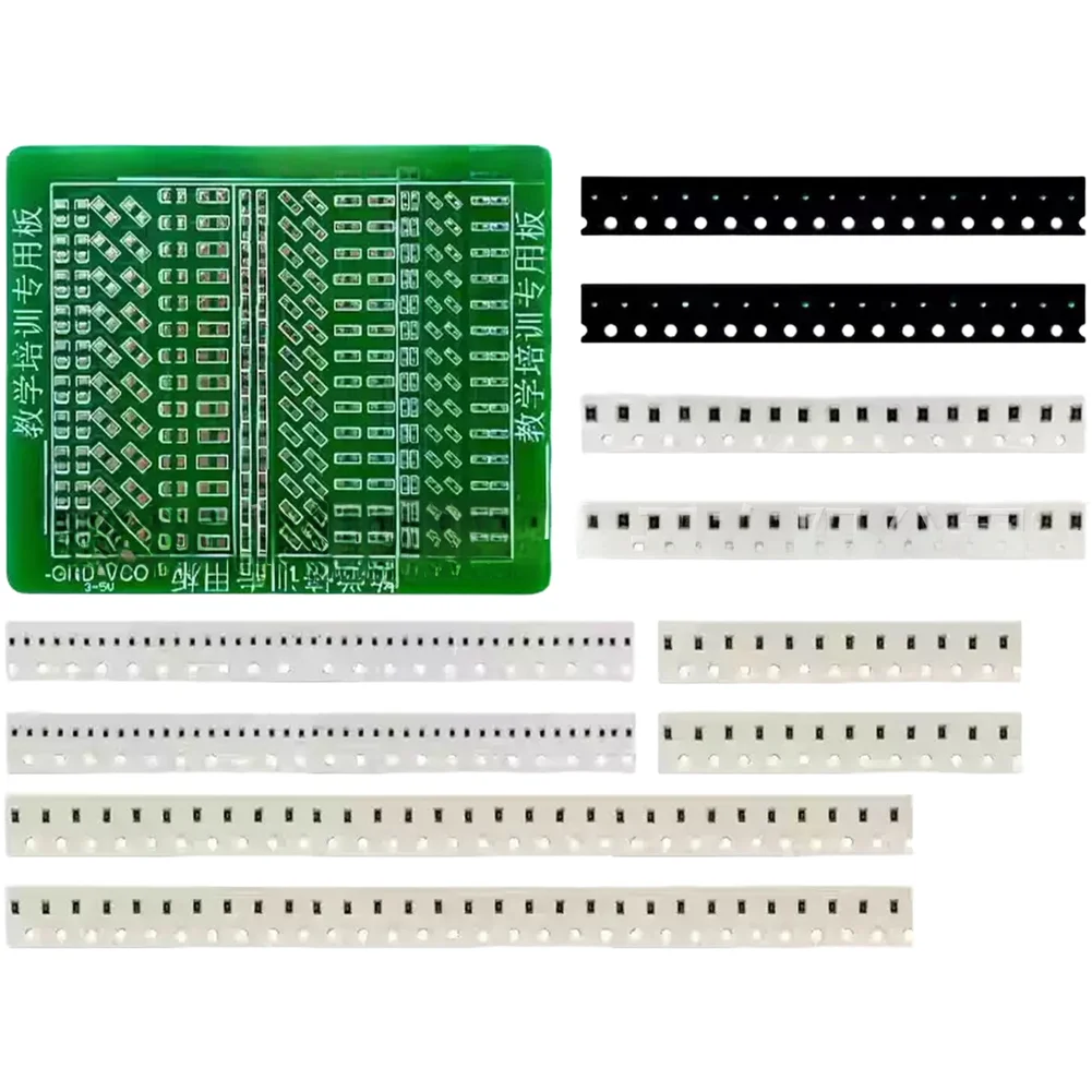 Soldering Practice Kit FOR SMD 0805 0603 0402 with Red LEDs and Assorted Resistors on Green PCB for Student Projects