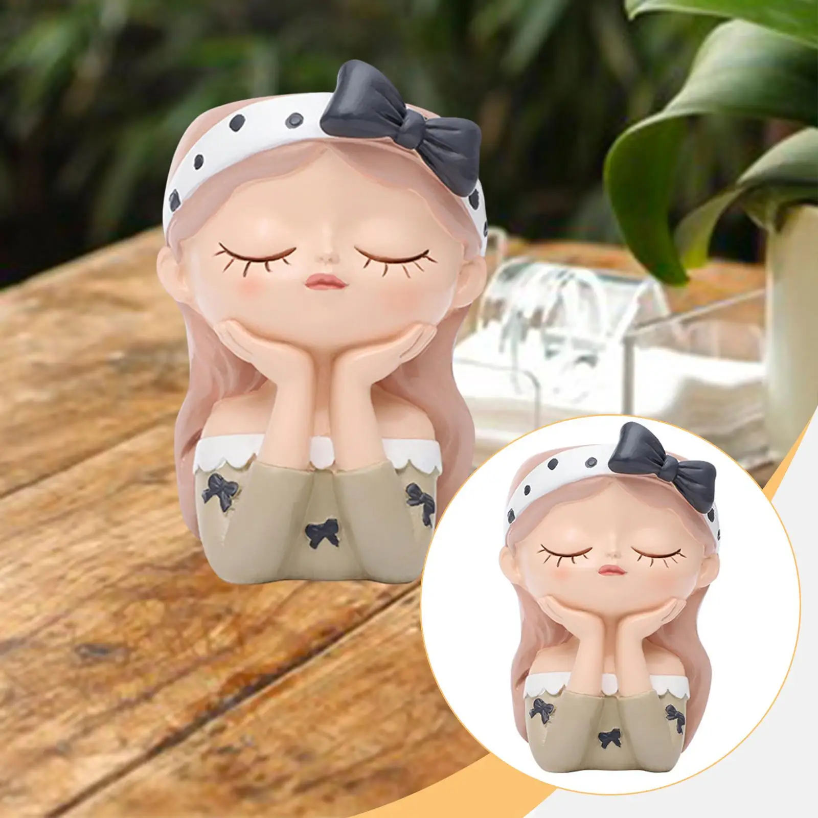 Girl Flower Pot Flower Planter Gift Home Decor Cute with Drainage Hole Craft Ornament Plant Container for Living Room Office