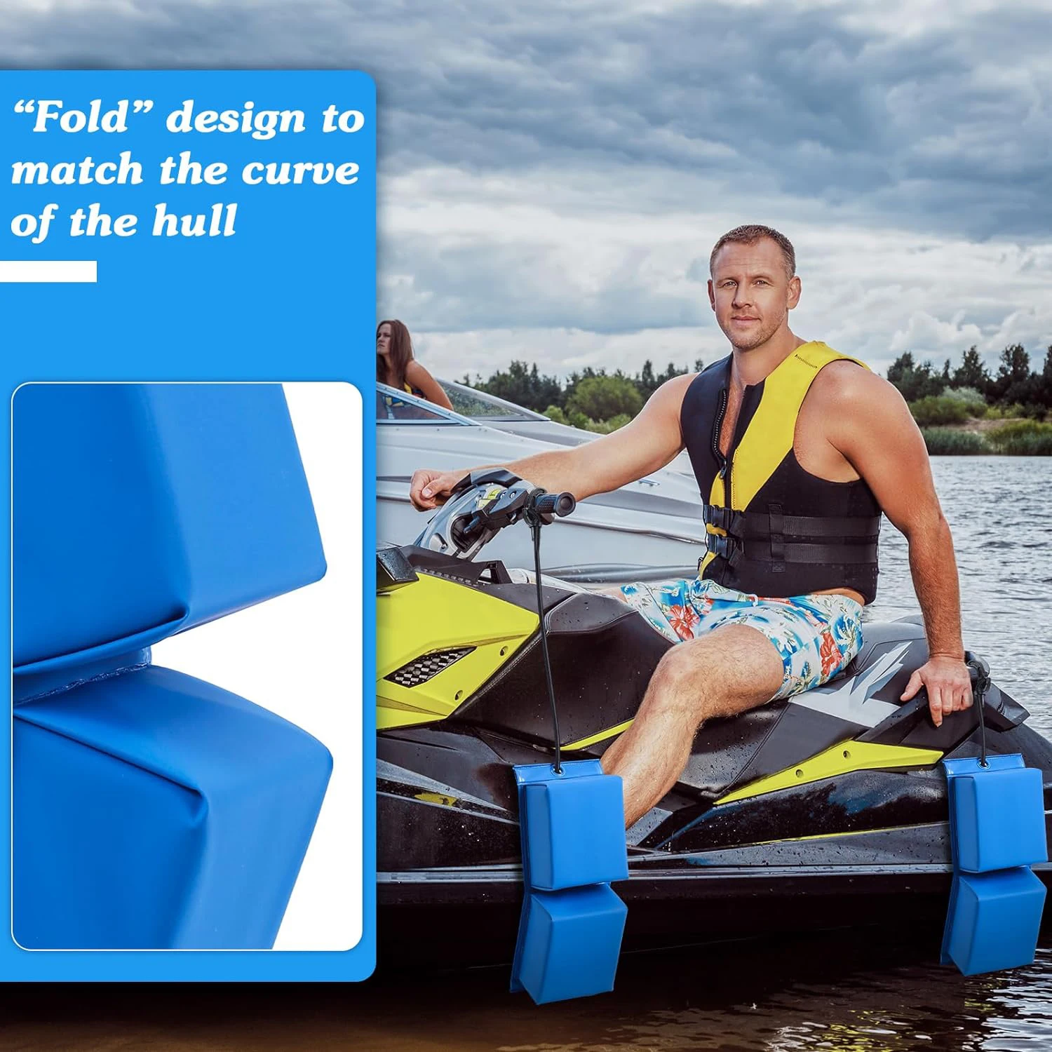 مصدات حاجز التزلج PWC، شرائط تأثير الموجة البحرية، حماية لرسو السفن مكونة من قطعتين مع حبال مرنة، متينة ومقاومة للأشعة فوق البنفسجية، JET