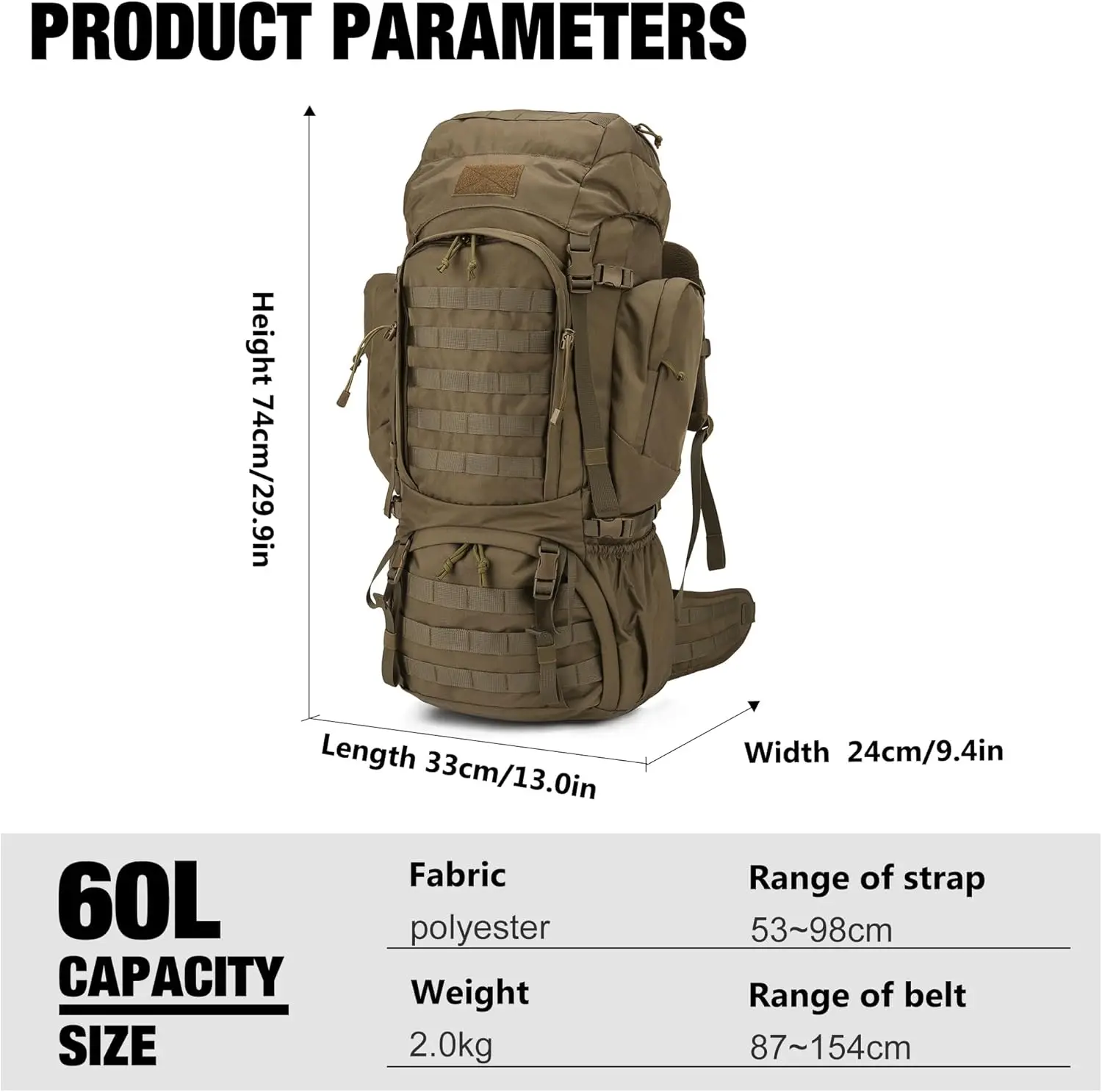 Military Internal Frame Backpack for Hiking,Camping,Hunting,Rucksack Backpack with Rain Cover