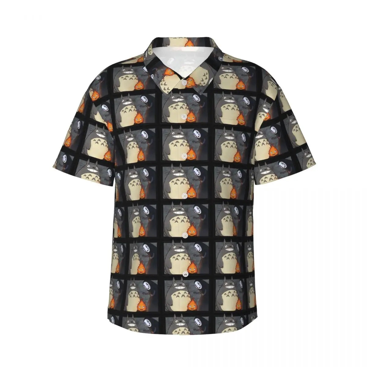 

Мужские рубашки Three Ghibli Friends, гавайская рубашка с коротким рукавом, забавные топы на пуговицах для летнего пляжа