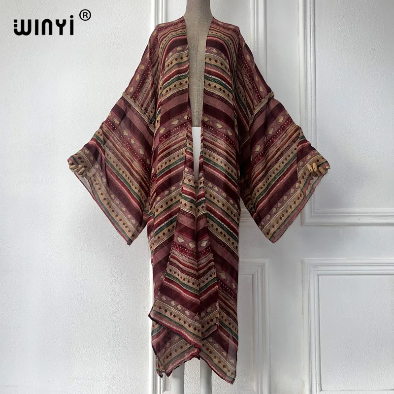 WINYI afryka moda lato kimono sukienka maxi okrycie plażowe sweter boho seksowny płaszcz nadruk geometryczny kaftan stroje plażowe kobiety