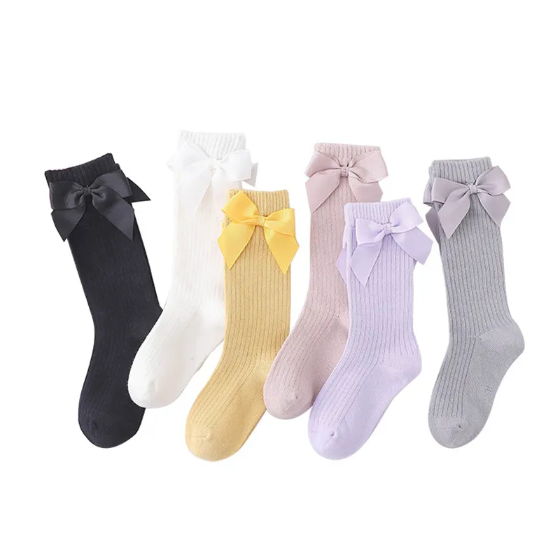 

0-8T Children Girls Socks With Bows Cotton Baby Girls Socks Soft Toddlers Long Socks For Kids Princess Knee High Socks for Girls