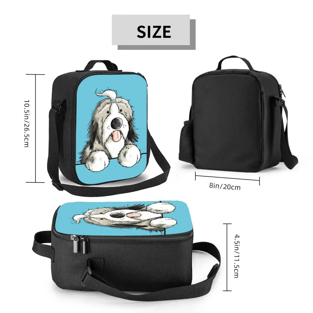 Benutzer definierte glückliche bärtige Collie Hund Lunch Bag Frauen Wärme kühler isoliert Lunchbox für Erwachsene Büro