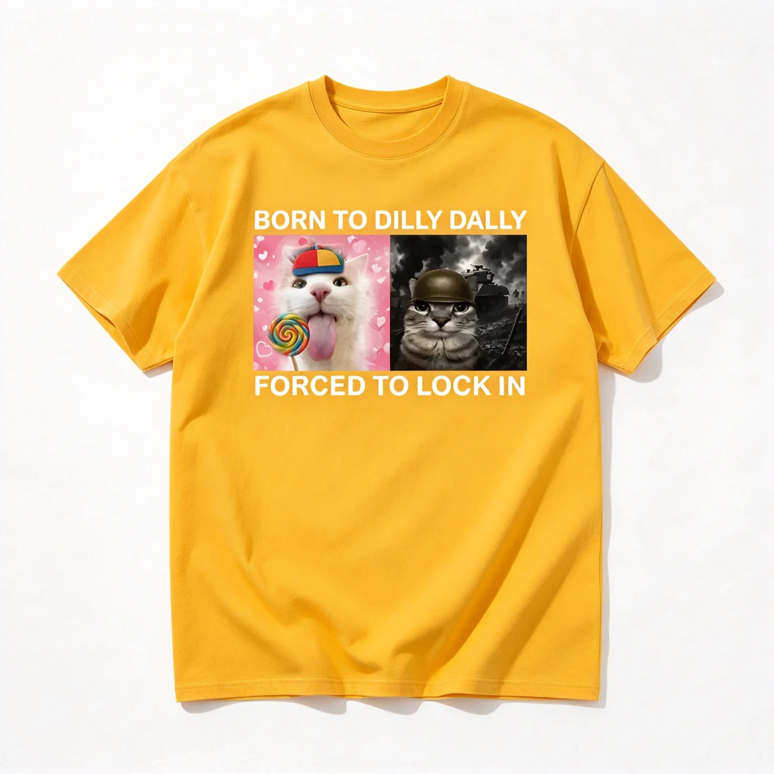 2026 Born To Dilly Dally Forced To Lock in Funny Cat Meme Printed T Shirt Fashion Harajuku Casual Men Women Tees Clothing