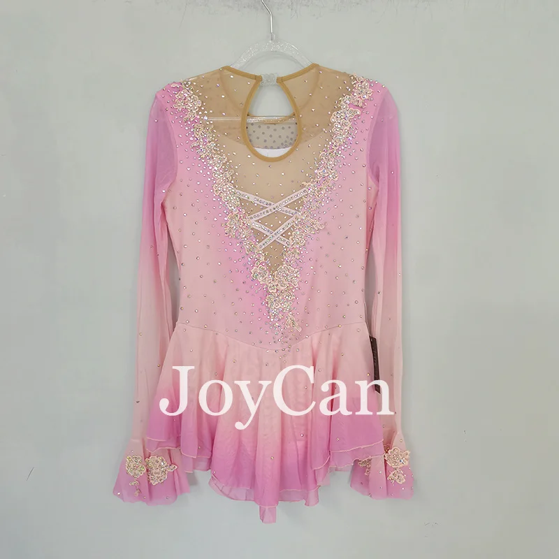 JoyCan-Ice Figure Skating Vestido para Meninas, Spandex, Elástico, Rosa, Competição, Dance Wear, Personalizado