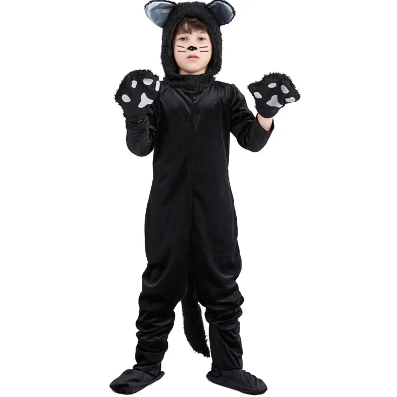 

Child Black Cat Animal Pajamas Jumpsuit Panda Pyjamas Boy Girl Sleepwear Nightwear Costume