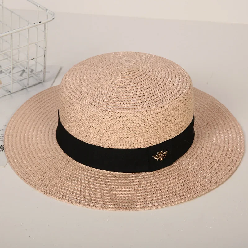 2021 Brand European and American Retro Ladies Sun Hat Bee Straw Hat Fashion Wide Brim Sunscreen Travel Sunshade Flat Top Hat