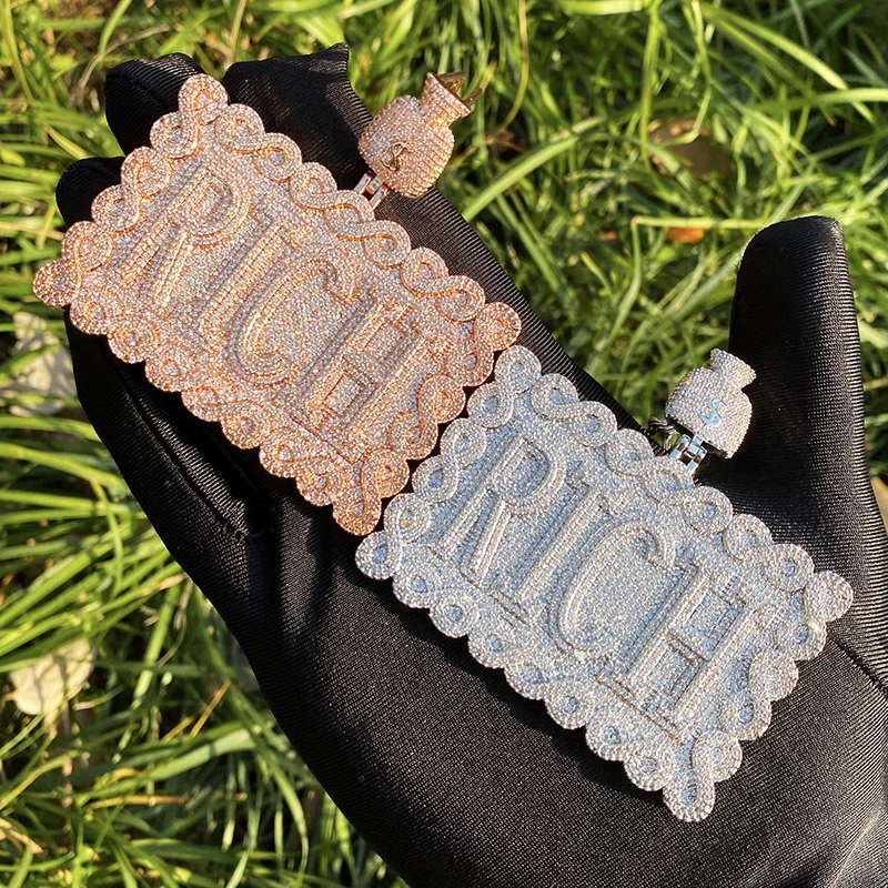 

Хип-хоп 5A+ CZ Stone Paved Bling Ice Out RICH квадратные подвески ожерелья для мужчин рэпер ювелирные изделия розовое золото серебро цвет
