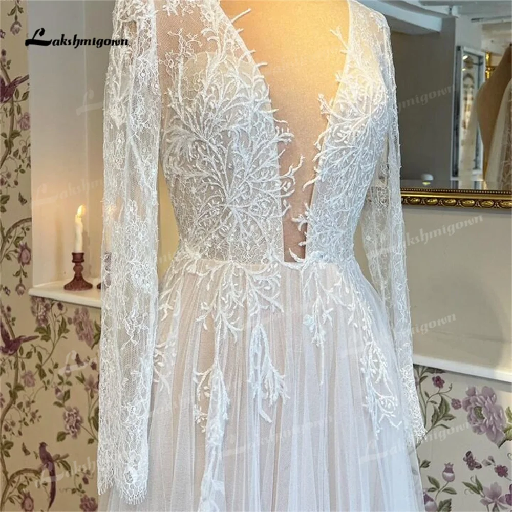 Lakshmigown Watteau Train Backless Wedding Dress 2025 V Neck A Line Wedding Gown vestidos novias boda hochzeitskleid amanda novi