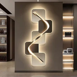 Light luxury entrance hall decoration painting, LED lights, Italian minimalist living room, high-end mural in the corridor